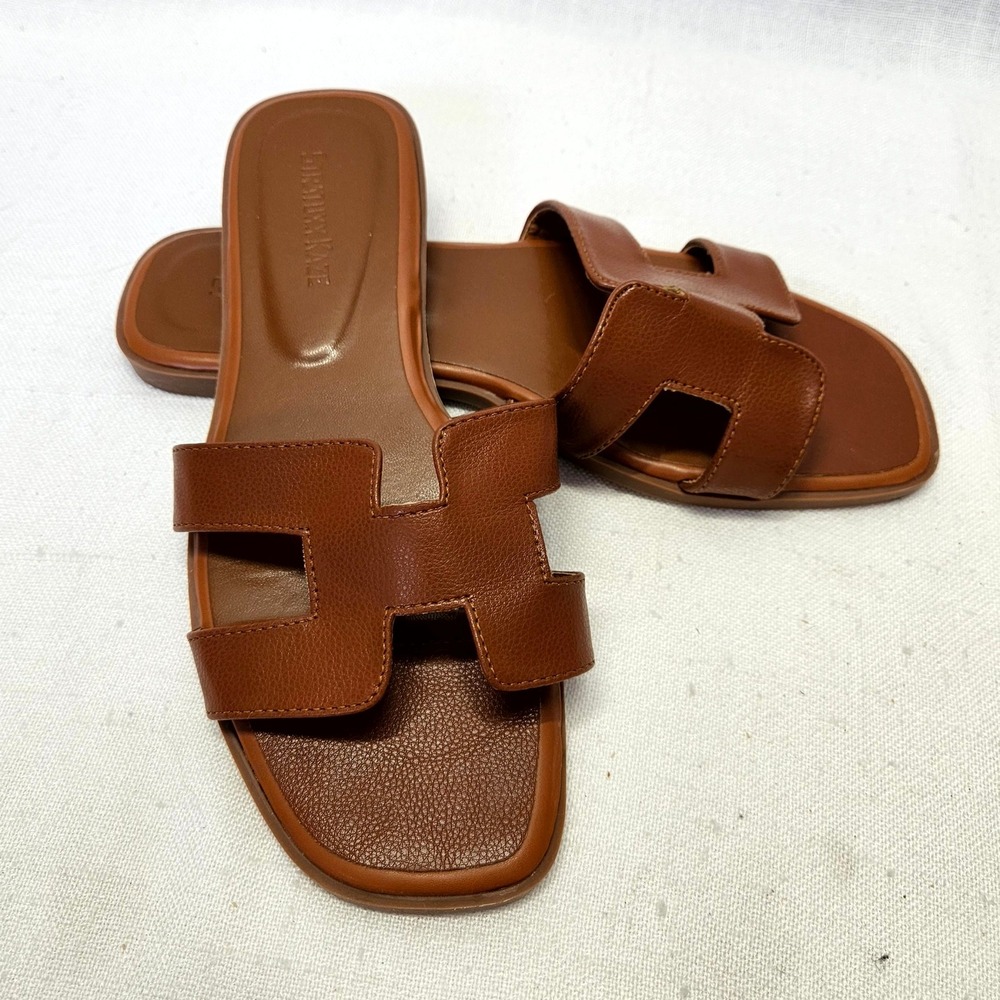 Stratuxx Kaze Slide Sandals Women Sz 8 Brown H-Strap Square Toe Flat Minimalist
